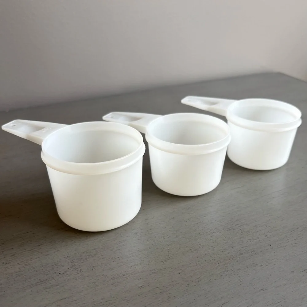 VTG Tupperware White Clear Measuring Cups Nesting 1 cup, 3/4 cup, 2/3 cup USA